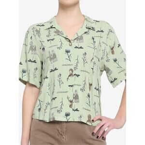 Outlander Womens Floral Woven Button-Up Shirt Blouse Green Print Fraser 2X‎
